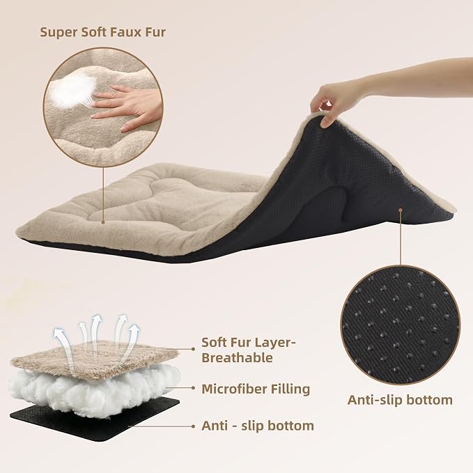Dog Bed 22" for Metal Crate Pad, Washable Kennel Mat for Small Puppy & Cats | Soft faux rabbit fur, non-slip,machine wash/dry, plush cushioning, for crates, floors & travel, multiple sizes for all breeds - Image 4