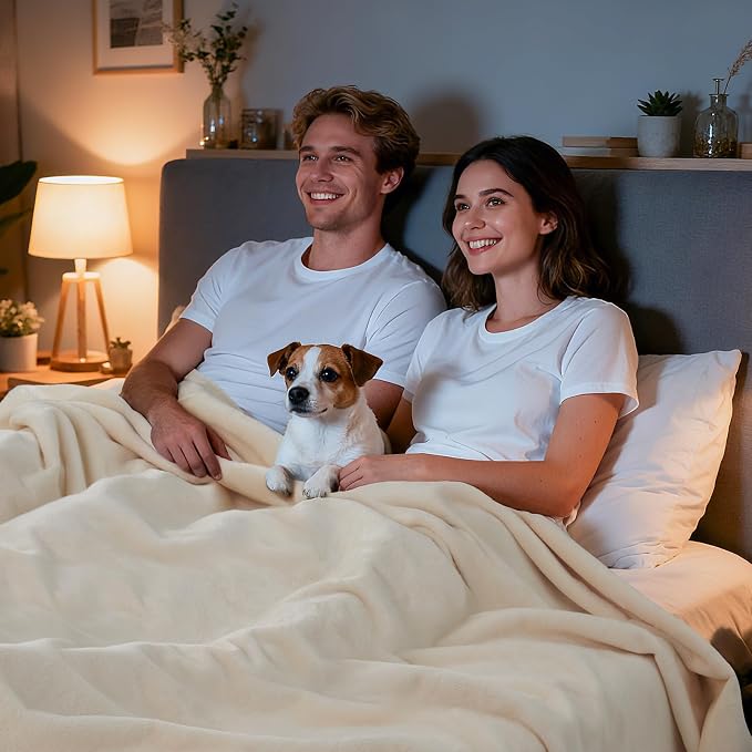 LOOBANI Waterproof Blanket for Bed, Soft Flannel Twin Bed Blanket 60" x 80" | Pet Blankets for Large Dogs, Reversible Spill-Proof, Ideal for Couch Cover, Movie Time, Camping, Travel, Noise Free, Beige - Image 6