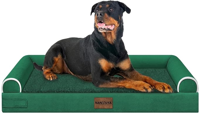 NANUYA Orthopedic Dog Bed for XX-Large Dogs, 44 x 34 Inch, Emerald | Egg crate foam for joint support, 3-sided bolster pet sofa, waterproof lining, washable cover, and non-skid base by Nanuya