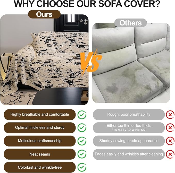 ROOMLIFE Striped Boho Couch Cover, Black, 71''X134 | 3 Cushion Sofa, Fuzzy Plush Warm, Non Slip Washable, Soft with Tassel, Winter - Image 3
