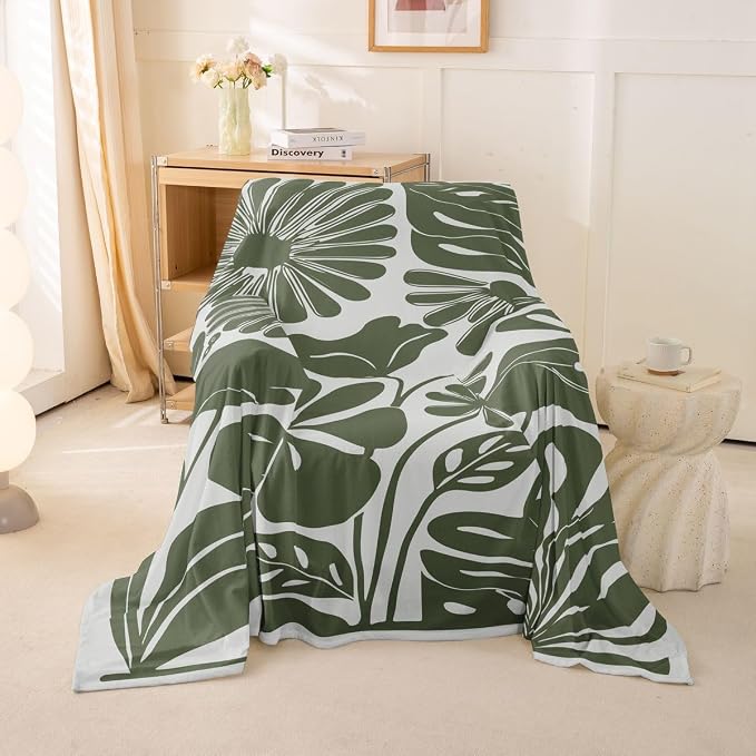 Erosebridal Sage Green Retro Floral Couch Cover 71" X 91" Vintage Minimalist Flower Sofa Cover Modern Aesthetic Couch Protector Cute 70S Sofa Protector for Cushion Couches Sofas, Washable Non Slip - Image 2