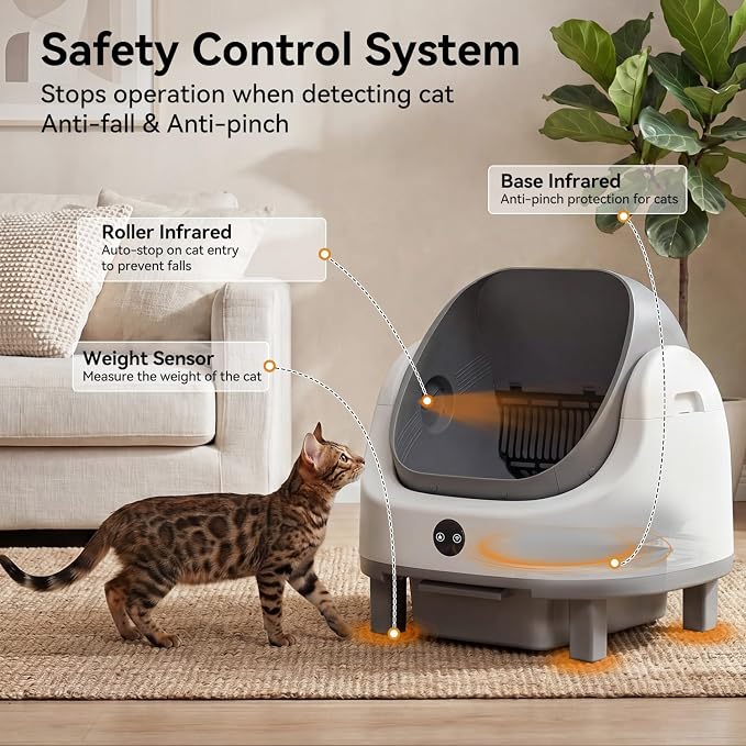 Automatic Litter Box App Control Self Cleaning Litter Box Odor Control＆Safety Protection for Multiple Cats with Garbage Bag, Cat Litter Mat and Fragrance Box,Grey - Image 3