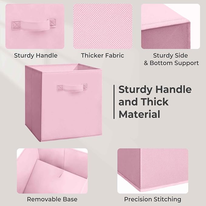 11 Inch Fabric Storage Cubes, Sturdy Foldable Storage Bins, Heavy Duty Cube Organizer for Clothes, Blankets, Shelves, Closets, Bedroom, Living Room, Multi-Color, 3 Pack - Image 3