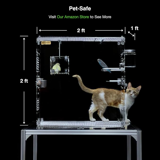 GuineaLoft™ Crystal Clear Custom Acrylic Bird Cage (Model-ET2) | Custom Sizes from Small to Extra Large w/ Optional Divider, Name Plate, UV Background, & Accessories - Image 5
