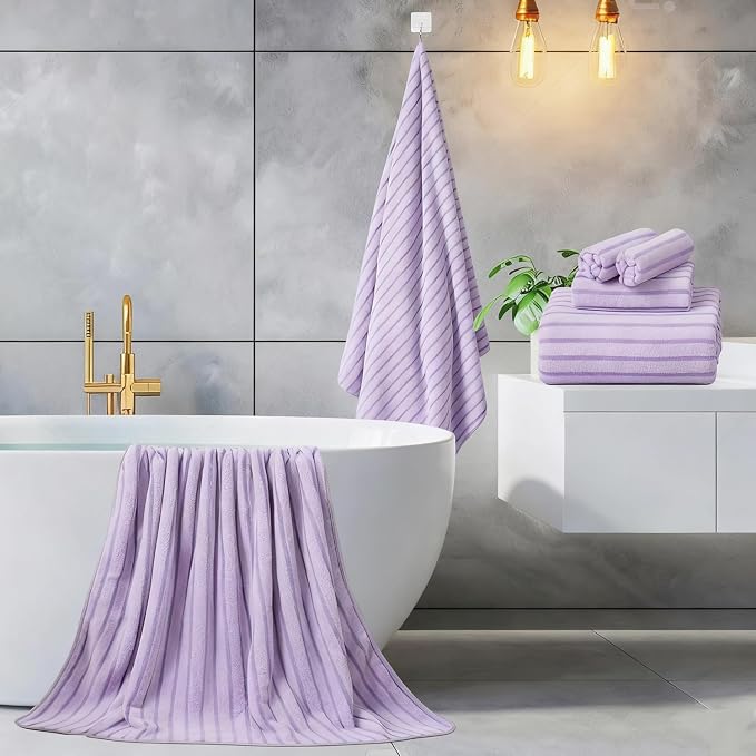 Mistyrose Bath Towels,4 Pack Purple 35"x70" Large Bath Towels Microfiber Absorbent XL Bath Sheets Super Soft Towels for Bathroom Quick Dry Oversized Shower Towels for Family Hotel Spa Gym - Image 2