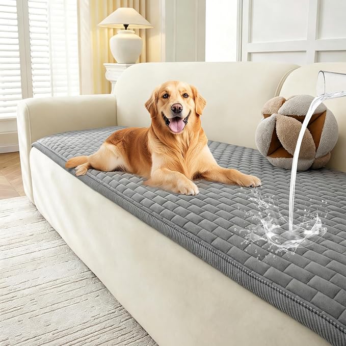 Warmstar Waterproof Couch Cover for Dogs Washable,Brick Pattern Short Plush Pet Couch Covers for Sofa,Soft Sofa Cover Non-Slip for 3 Cushion Couch Sofa Pet Friendly (Dark Grey, 27.6" x 59") by Warmstar