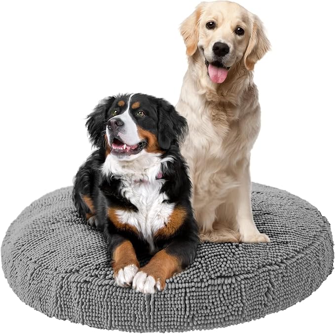 Soggy Doggy Super Snoozer Round Dog Bed, Gray, Extra-Large 42"x42"x7" | Removable, zip-off washable cover; plush round design; for small to large breeds; car & living room use by SoggyDoggyDoormat
