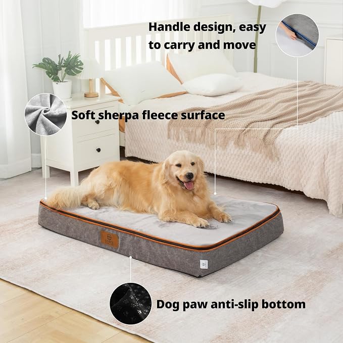 LIORCE Orthopedic Memory Foam XXL Dog Bed - 6" Thick Beds for Extra Large Sized Dog - Waterproof Removable Washable Cover & Wrap-Around Zipper - Ultimate Comfort & Easy Maintenance, Light Grey - Image 4