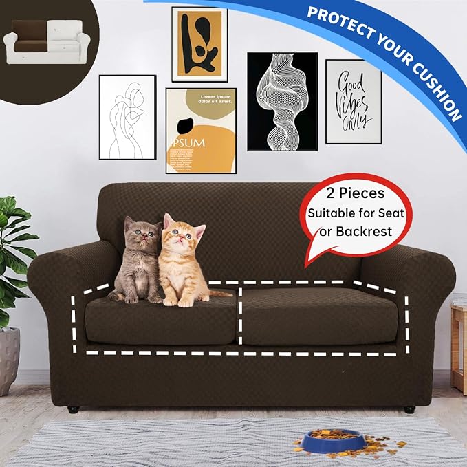 YEMYHOM Stretch Individual Cushion Covers Large Sofa Seat Cushion Slipcovers Soft Couch Cover Replacement Large Checkered Furniture Protector with Elastic Bottom (2 Pcs XL Cushion Covers, Dark Coffee) - Image 3