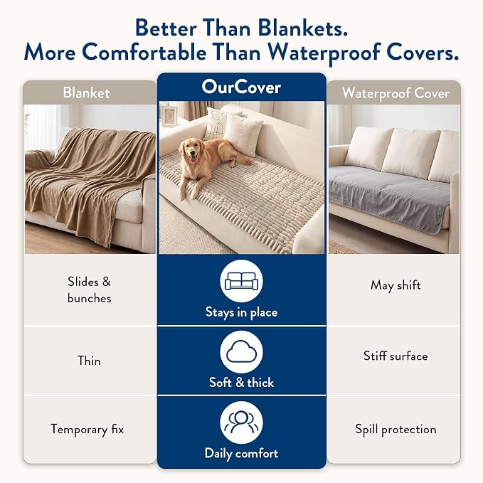 SureFit Couch Covers for Dogs,Non-Slip Washable Pet Friendly Sofa Protector | Non-Slip Paw Print Grip,Sofa Slipcovers for 2 Cushion Couch,Soft Thick Furniture Protector for Sofa Cushions(28"x60"Khaki) - Image 7
