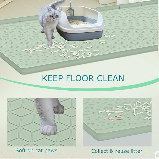 Cat Litter Mat, Silicone Large Cat Mat for Litter Box - 40x28 in, Waterproof & Non-Slip, Durable & Easy Clean, Green - Image 2