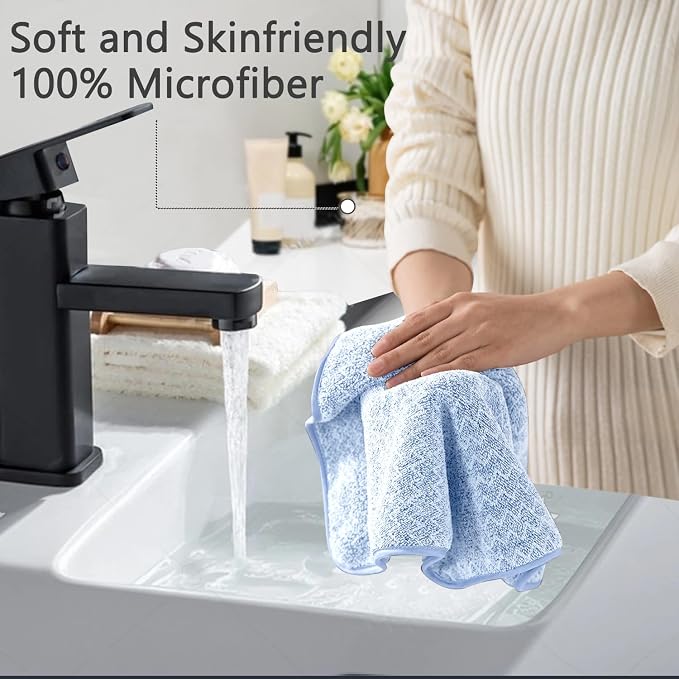 Ycosy 18 Piece Bath Towels Set,100% Microfiber Family Bathroom Towel with Hanging Loops-6 Bath Towels,6 Hand Towels,6 Washcloths,Quick Dry Highly Absorbent Shower Towel for Bathroom,Hotel,Spa-Blue - Image 8