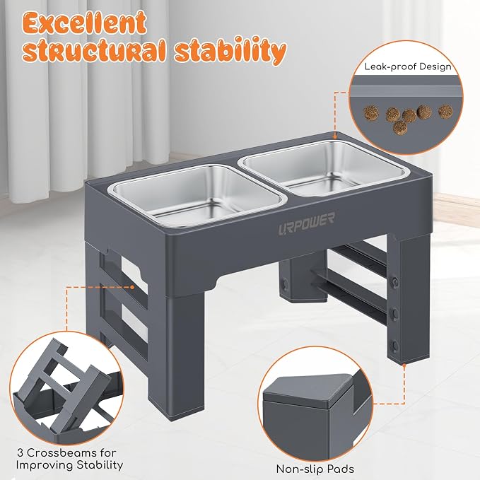 URPOWER Raised Dog Bowls 4 Height Adjustable Elevated Bowl Stand | Stainless Steel Water Bowl Non-Slip Dog Food Bowls Stand for Small Medium Large Dogs and Pets - Image 5