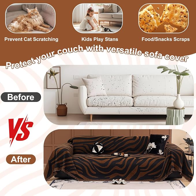 ROOMLIFE Leopard Couch Cover Boho Sofa Covers for 3 Cushion Couch Washable | Furniture Protector Sofa Couch Cover for Dogs, Soft Breathable Sofa Slipcover, Couch Throw Blankets with Tassels 71''X134'' - Image 6