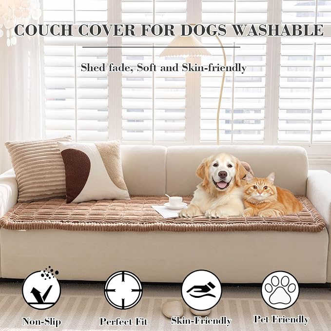 Couch Cover for Dogs Washable, Non-Slip Pet Couch Covers for Sofa, Fuzzy Dog Couch Cover Blanket for Furniture Protector (Z-Coffee, 27.6" x 82.7"/70 x 210cm) - Image 2