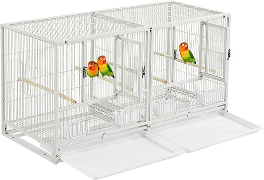 Combo Sturdy Wrought Iron Stacker Center Divided Breeder Breeding Bird Flight Double Cage Side Nest Box Doors for Aviaries Canaries Cockatiels Lovebirds Finches Budgies Small Parrots One Stacker by Mcage