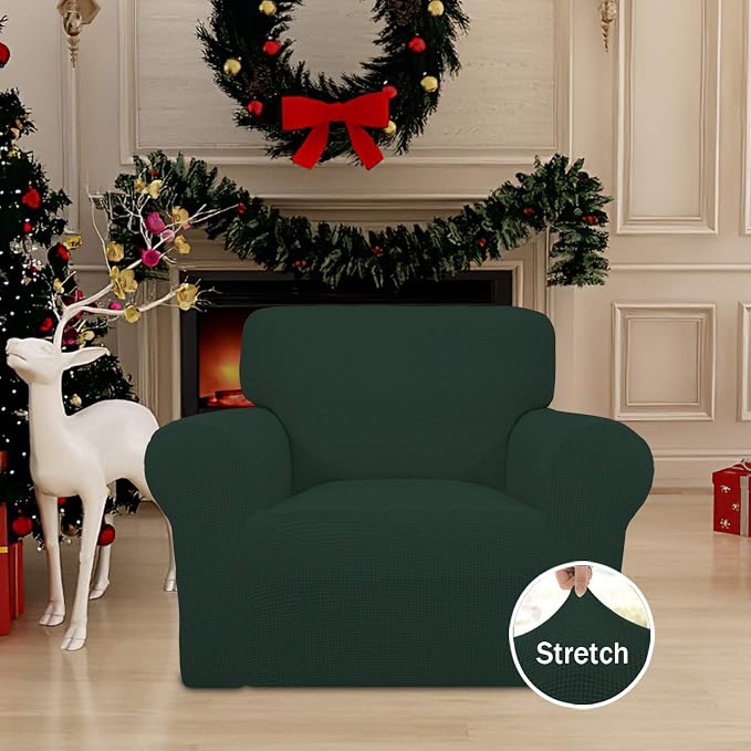 Easy-Going Stretch Chair Slipcover with Arm Washable Dark Green | 1-Piece Couch Sofa Cover Furniture Protector for Living Room Soft with Bottom For Kids, Pet. Spandex Jacquard - Image 2
