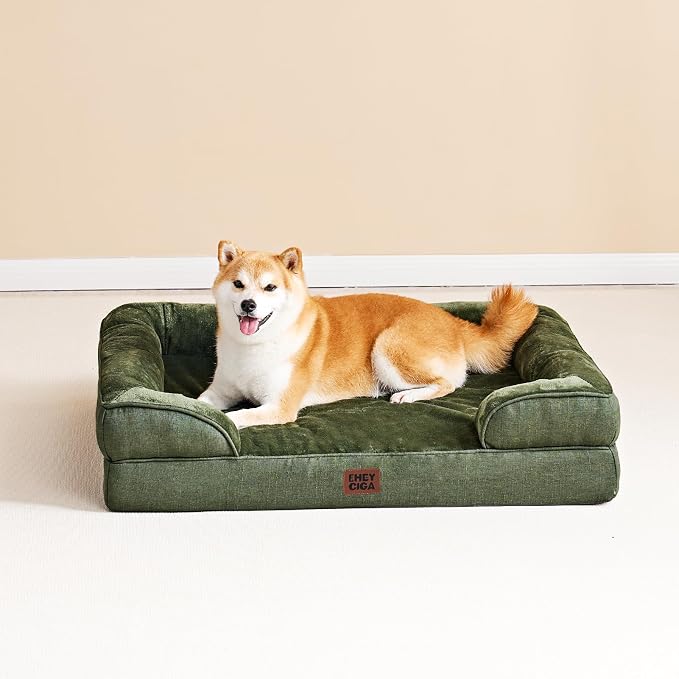 EHEYCIGA Orthopedic Dog Bed Medium Size Dog, Waterproof Washable Pet Beds | Non-Slip Bottom and Egg-Crate Memory Foam Dog Couch Bed with Washable Removable Cover, Dark Green - Image 8