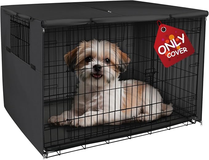 Explore Land Dog Crate Cover Heavy Duty Polyester Pet Kennel Sunshade Universal Fit for 18 inches Wire Cage (Black) by ExploreLand