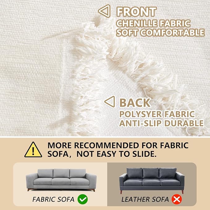 MEETSKY Couch Cover Sofa Cover Washable Love Seat Couch Covers Single Chenille Couch Cover Living Room Dogs Couch Protector Sofa Slipcovers for Pets,Kids, 71"x 102", Beige - Image 4