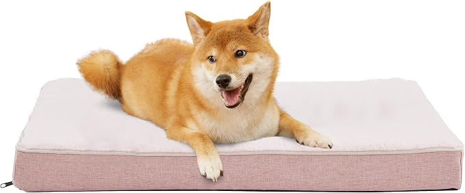 WATANIYA PET Memory Foam Large Dog Bed, Orthopedic Dog Crate Bed with Cooling Gel Foam, Waterproof Liner and Washable Cover, Joint Relief Pet Sleeping Bed for Medium Large Dogs (Pink) by WATANIYAPET
