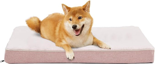 WATANIYA PET Memory Foam Large Dog Bed, Orthopedic Dog Crate Bed with Cooling Gel Foam, Waterproof Liner and Washable Cover, Joint Relief Pet Sleeping Bed for Medium Large Dogs (Pink) by WATANIYAPET