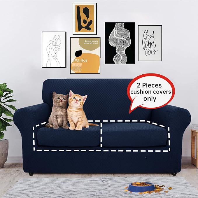 【Clearance】 Stretch Individual Cushion Covers Sofa Loveseat Seat Cushion Slipcovers Soft Couch Cover Replacement Large Checkered Furniture Protector with Elastic Bottom (2 Pc Cushion Cover, Navy) - Image 7