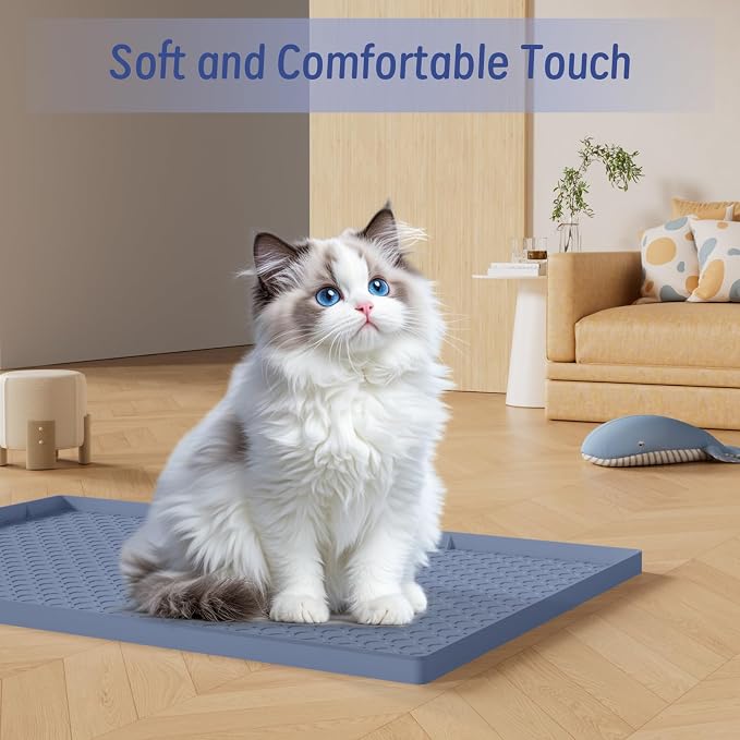 Silicone Large Cat Litter Mat 34" X 22", Cat Mat for Litter Box, Cats Litter Trapping Mat, Non-Slip and Waterproof, Raised Edges, Blue - Image 7