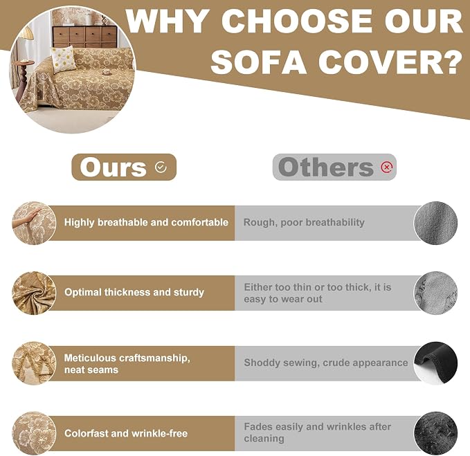 ROOMLIFE Boho Couch Covers for Sofa Washable for 3 Cushion Couch Chenille | Furniture Protector Sofa Couch Cover for Dogs, Soft Breathable Sofa Slipcover, Couch Throw Blankets with Tassels 71''X134'' - Image 6