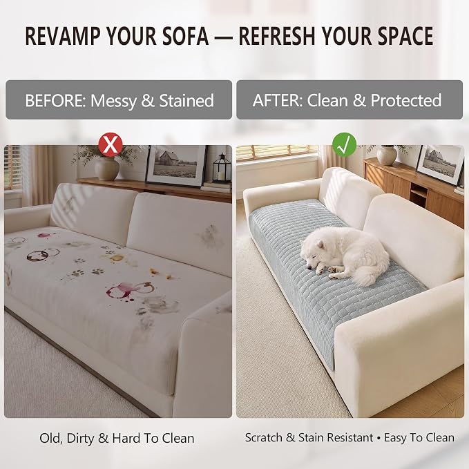 OHSIO Soft Plush Couch Cover for Sofa, Washable Milk Velvet Sofa Slipcover, Non-Slip Furniture Protector for 1 2 3 Seater Couch, Dogs, Pets and Kids(Light Gray, 35.43'' x 82.68'') - Image 6