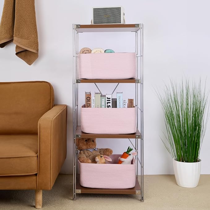 MiniArk Large Storage Baskets for Organizing, 17 x 13 x 7.5” Closet Shelf Baskets for Clothes Blanket Towels, Baby Nursery, Toy Bins Box, Woven Rope Baskets, 4 Packs Light Pink - Image 4
