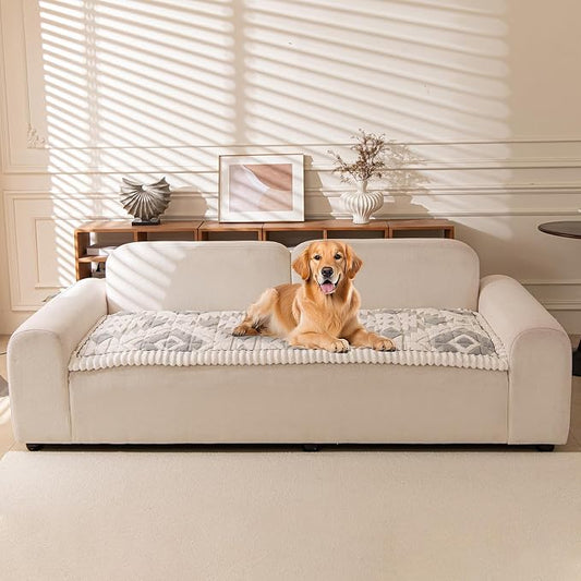 STACYPIK Thickened Geometric Gray Couch Cover for Dogs Washable, Non Slip Plush Sofa Covers for 2 Cushion Pet Friendly, Soft Fuzzy Sofa Covers L Shape, Quilted Dog Couch Protector Bed Mat-27.6X59.1IN by STACYPIK