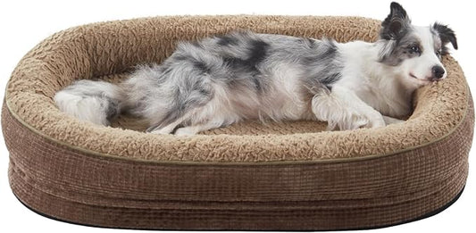JOEJOY Orthopedic Dog Bed for Large Dogs, Egg-Crate Memory Foam Pet Bed with Bolster Sides, Waterproof Lining, Removable Washable Cover & Non-Slip Bottom, Brown by JOEJOY