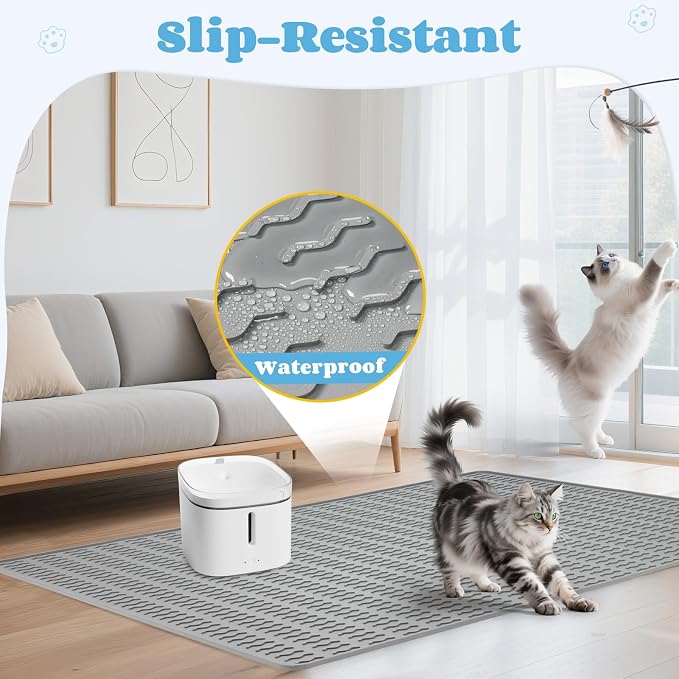 Cat Litter Mat, 47x35in Extra Large Litter Trapping Mat, Grey | XXL Cat Mat Fits 2-4 Litter Boxes, Silicone Litter Trapping Mat, Waterproof Raised Edges, Non-Slip Bottom, Easy Clean - Image 4