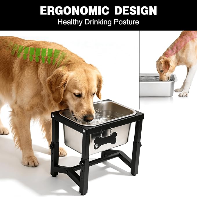 Metal Elevated Dog Bowls – 3 Adjustable Heights (9.2"-12") with 1.85GAL Stainless Bowl, Elevated Dog Bowls Medium/Large Breed, Elevated Dog Water Bowl, Neck & Joint Protection - Image 2