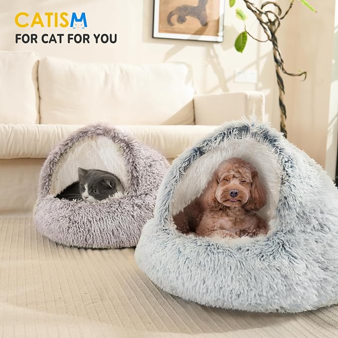 CATISM Cat Bed Hooded Cat Beds for Indoor Cats Covered Cat Beds | Warm Soft Plush Comfortable Removable Washable Non-Slip Bottom - Image 7