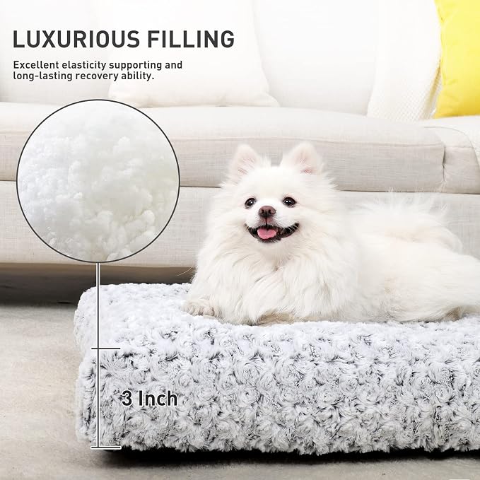 KSIIA Washable Dog Bed Deluxe Plush Dog Crate Beds Comfy Kennel Pad Anti-Slip Pet Sleeping Mat for Large, Jumbo, Medium, Small Dogs Breeds, 29" x 21", Gray - Image 3