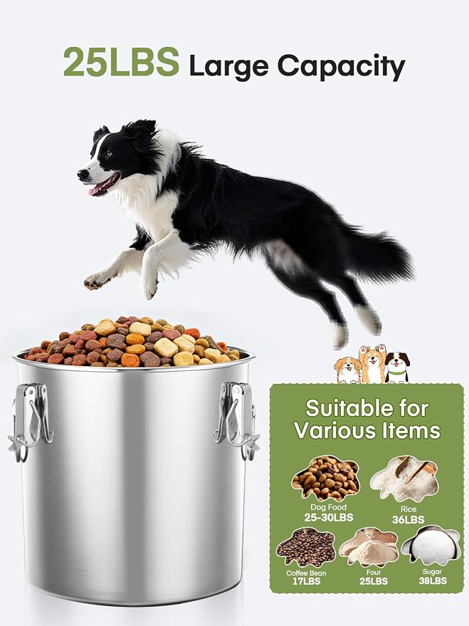 FOHERE 2 PACK Stainless Steel Dog Food Storage Container, 25/30LBS Airtight Moisture-Proof Dog Food Bin with Locking Lid, Keep Kibble Fresh for Dogs Cats, Home Kitchen Garage Use, Easy to Clean - Image 2