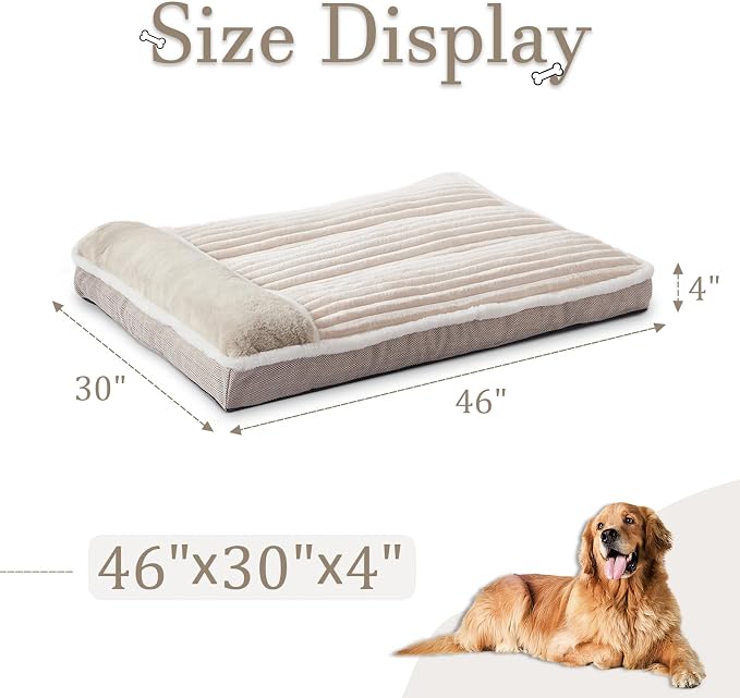 Dog Bed for Large Dogs, Dog Mattress with Pillow for Crate Kennel, Sofa pet Bed, Super Soft pet Bed for Medium, Jumbo, Small Dogs Breeds (Beige, XX-Large:(46"x30"x4") - Image 4