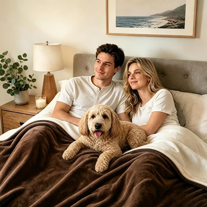 LOOBANI Waterproof Blanket for Bed Intimacy King Size 85"x108", Coffee | Double-Side Leak-proof Cozy Flannel, Reversible, Stain-Proof Cover for Rest Movie Time, Furniture Protection, Large Dogs, - Image 4