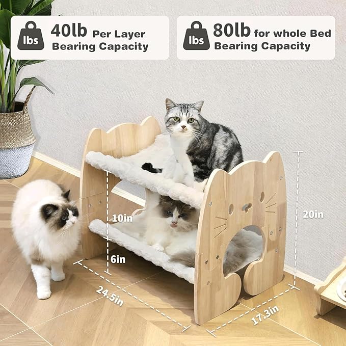 Elevated Cat Bed, Solid Rubberwood Cat Hammock Bed with Soft Breathable Cover, Double Pet Beds for Multi-Cats Households Small Dog Rabbit - Image 6