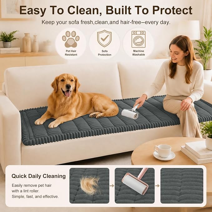 decorUhome Couch Cover for Dogs, Non Slip Fuzzy Thick Pet Sofa Protector | Pet Friendly, Couch Covers for Sofa, Machine Washable, Fits Backrest Cushions & 2-Cushion Sofa, Dark Grey, 27.6" x 47" - Image 4