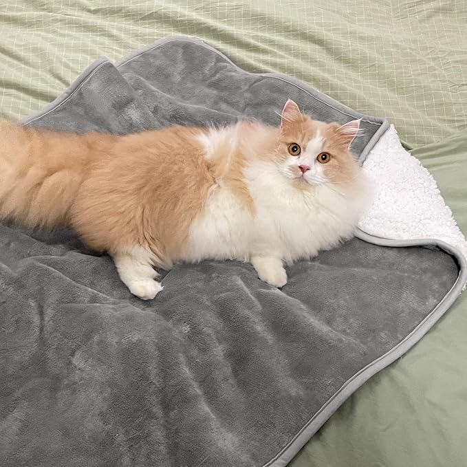 Waterproof Blanket for Bed Couch Sofa, Soft Liquid Pee Proof Pet Blanket for Dog Puppy Cat, Reversible Sherpa Fleece Furniture Protector (Grey, 30x40 inches) - Image 2