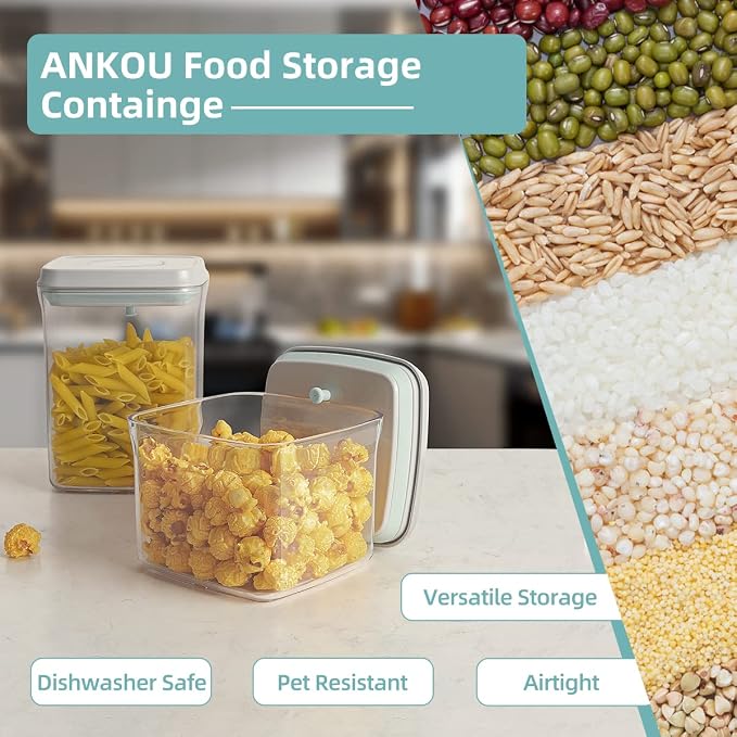 Ankou Airtight Container Set - (380ml 4 Pcs) Stackable One Button Openning Food Containers for Snacks Candy Salt Herbs Spices BPA-Free Tranparent (0.32 QT * 4) - Image 6