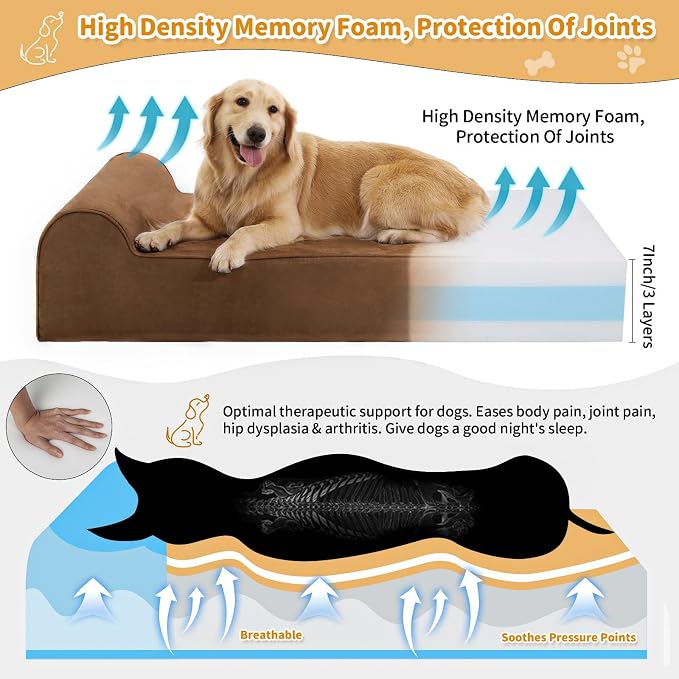 Rainmr Orthopedic Dog Beds for Large Dogs, 7" Memory Foam Dog Beds with Waterproof Liner, Durable Microsuede Cover, Removable and Washable, Nonskid Bottom, 52"x36"x7" XL Chocolate - Image 2