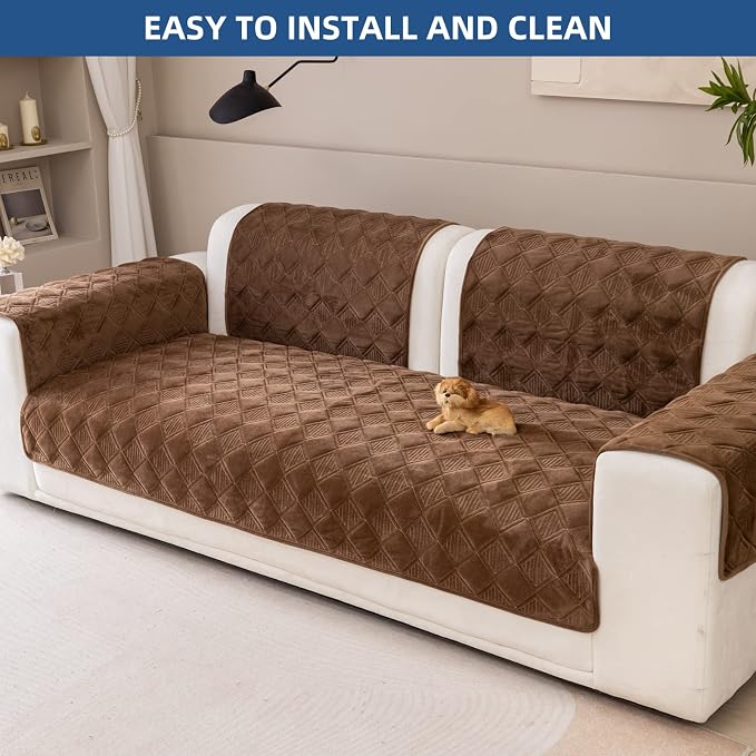Eismodra Sectional Couch Covers,L Shape Sofa Slipcover Furniture Protector for Dogs Cats Pet Chaise Lounge 3 Cushion Couch Loveseat,Light Brown 43 x 82 inches (Only 1 Piece) - Image 7