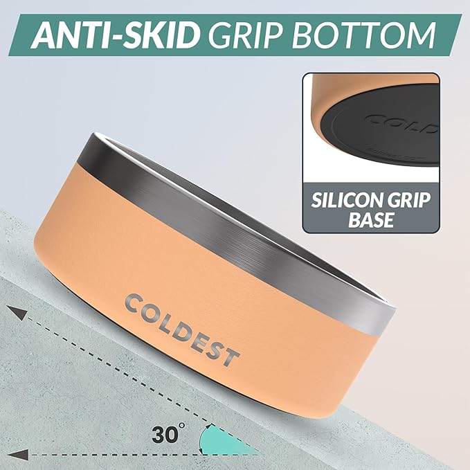 Coldest Dog Bowl - Anti Rust Metal, Non Slip, 3 Layers Insulated Stainless Steel Dog Bowls - Spill Proof & Heavy Duty - Water Bowl for Dogs, Cats & Pets, Dish Washer Safe (64 oz, Sahara Peach) - Image 2