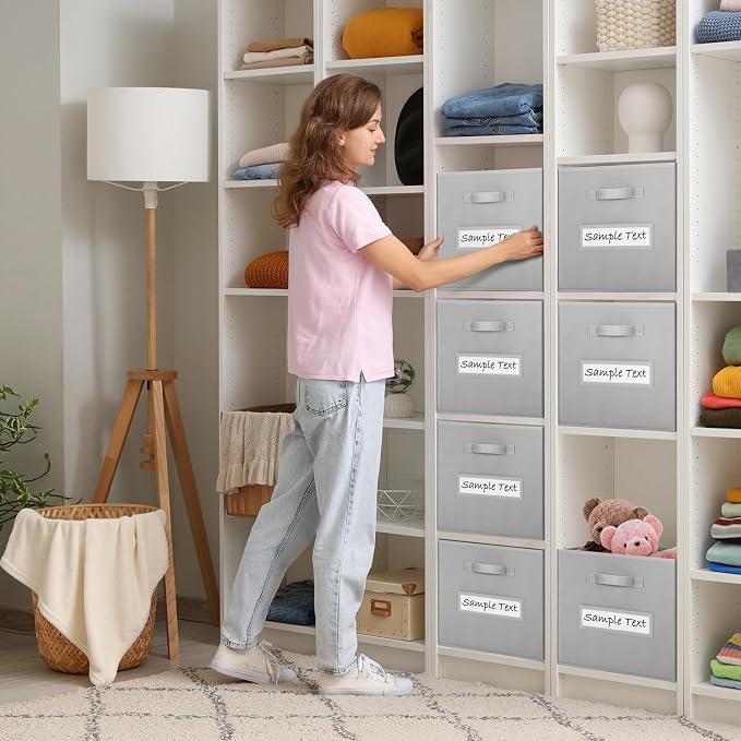 13x13 storage cube bins (Set of 10) Foldable Fabric storage cubes with 10 Labels Window Cards & a Pen,13 inch cube storage bins,Closet Organizers for Shelves,Cubby Organizer Boxes,Light Gray - Image 5
