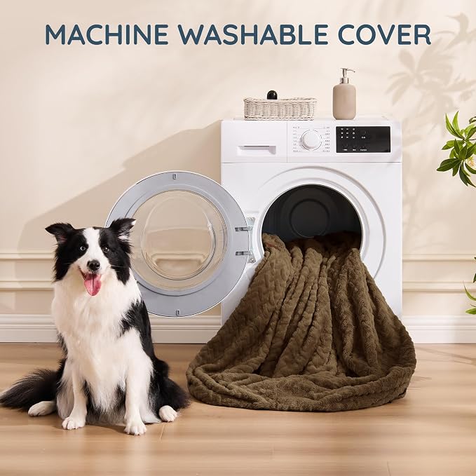 ChiXnuggle Faux Fur Washable Human Dog Bed Cover（Only Human Dog Bed） | 72*40*10,removable replace cover,soft fur,non-slip bottom,brown - Image 3