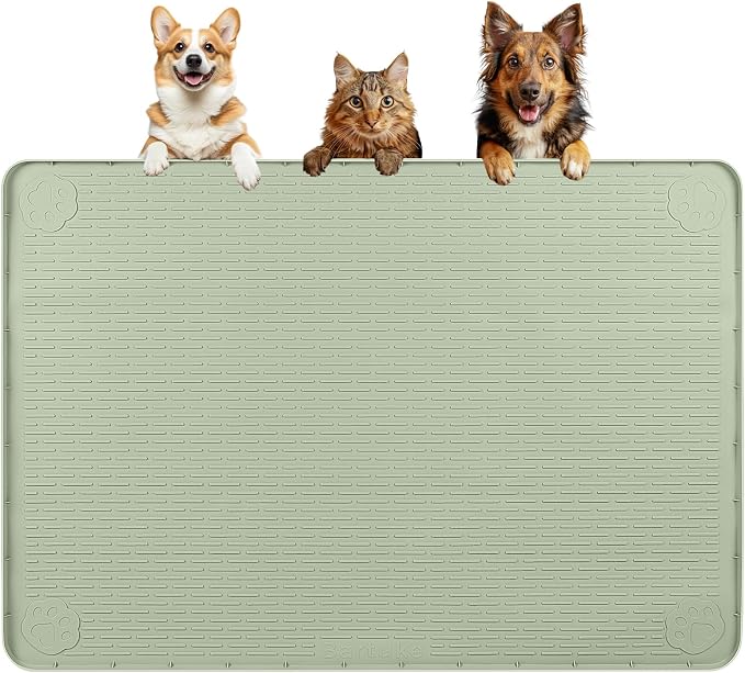 Dog Food Mat 40''x28'' Extra Large Dog Mat for Food and Water, Green | Silicone Dog Bowl Mat with Raised Edge, Waterproof Non-Slip Pet Feeding Mat for Floors, fit for Dog Cat Bowls by Bartuke